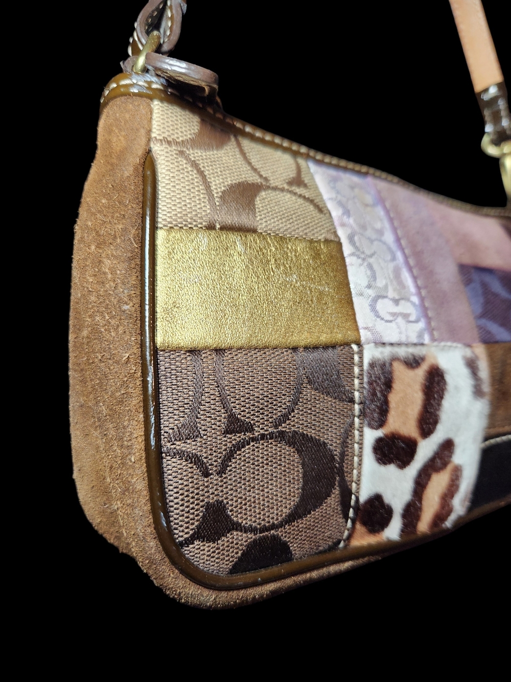 Coach Patchwork Leather & Suede Shoulder Bag - Brown Multi - Picture 2 of 6